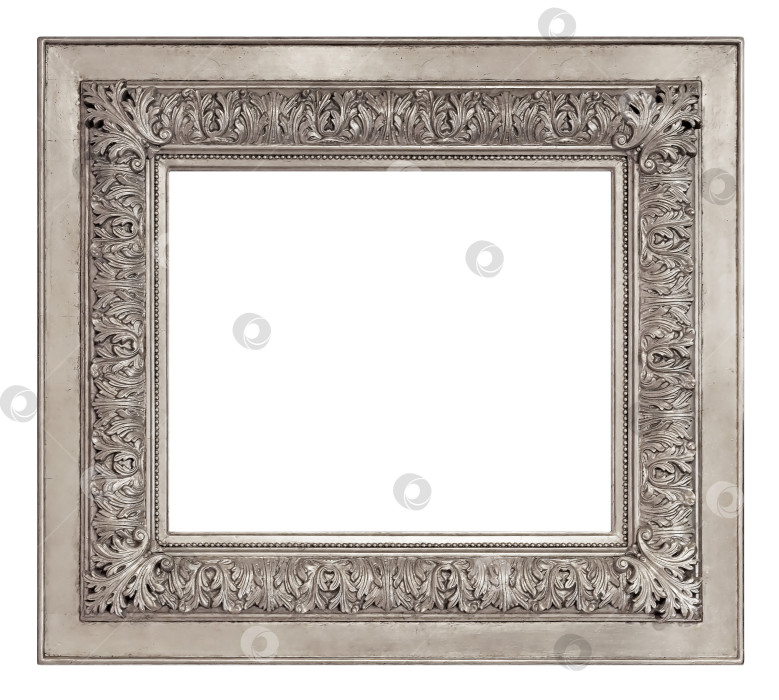 Скачать Серебряная рамка для картин, зеркал или фотографий на белом фоне. Элемент дизайна с контуром вырезки фотосток Ozero