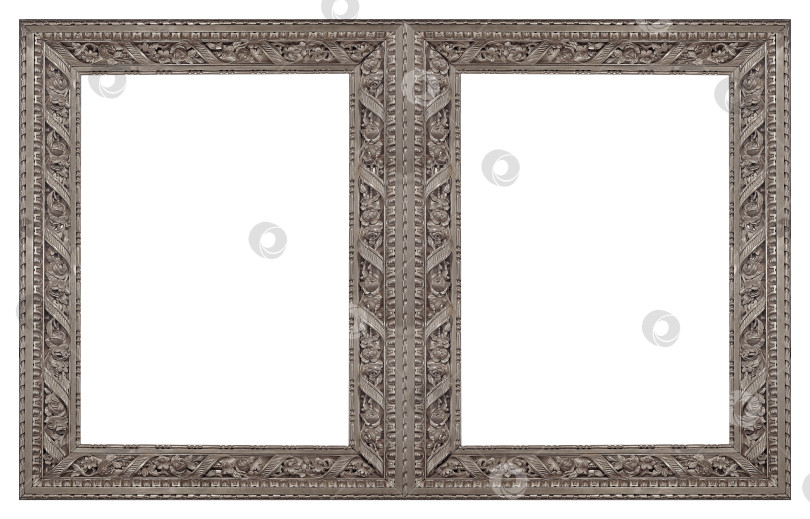 Скачать Двойная серебряная рамка (диптих) для картин, зеркал или фотографий на белом фоне фотосток Ozero