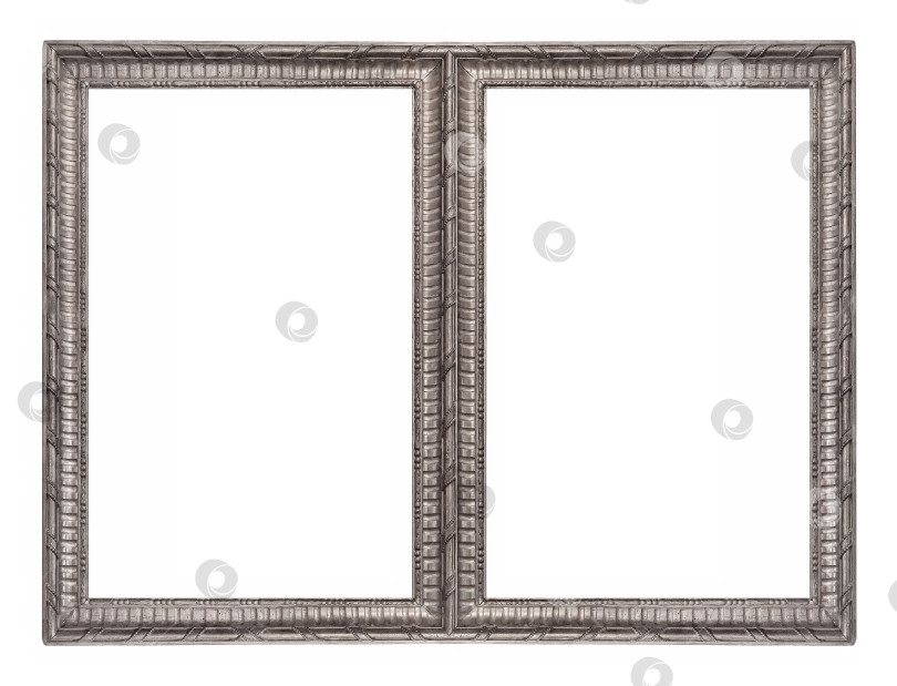 Скачать Двойная серебряная рамка (диптих) для картин, зеркал или фотографий на белом фоне фотосток Ozero