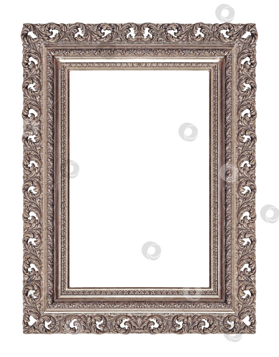 Скачать Серебряная рамка для картин, зеркал или фотографий на белом фоне. Элемент дизайна с контуром вырезки фотосток Ozero
