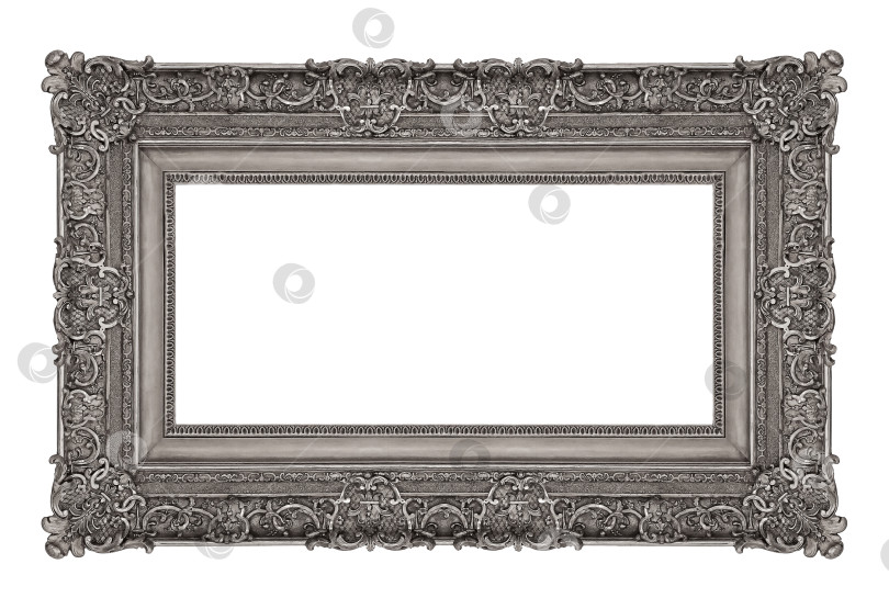 Скачать Панорамная серебряная рамка для картин, зеркал или фотографий на белом фоне. Элемент дизайна с контуром вырезки фотосток Ozero