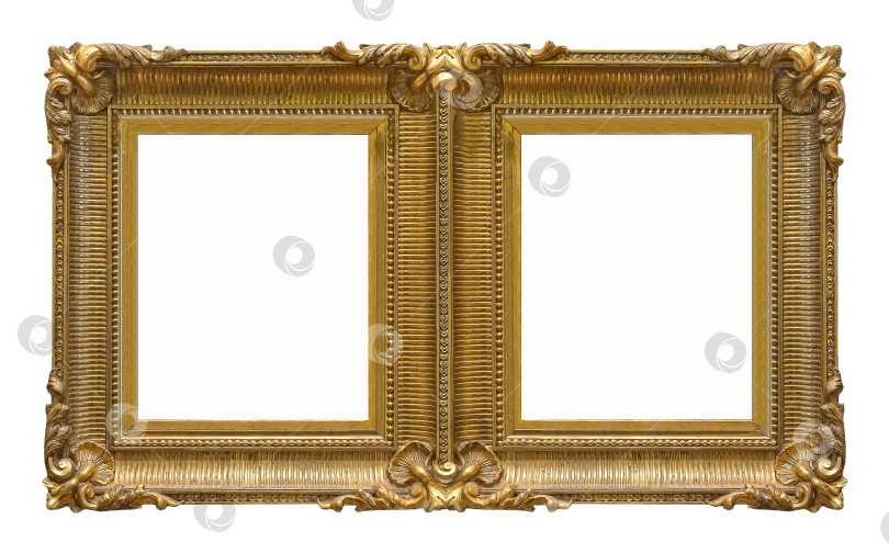 Скачать Двойная золотая рамка (диптих) для картин, зеркал или фотографий, выделенных на белом фоне фотосток Ozero