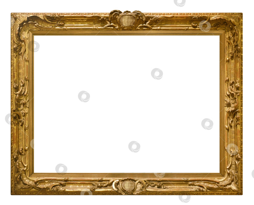 Скачать Золотая рамка для картин, зеркал или фотографий на белом фоне. Элемент дизайна с контуром вырезки фотосток Ozero