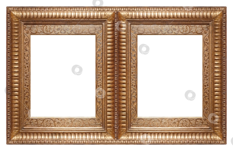 Скачать Двойная золотая рамка (диптих) для картин, зеркал или фотографий, выделенных на белом фоне фотосток Ozero
