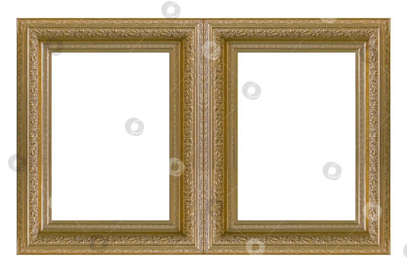 Скачать Двойная золотая рамка (диптих) для картин, зеркал или фотографий, выделенных на белом фоне фотосток Ozero