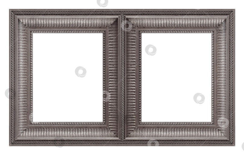 Скачать Двойная серебряная рамка (диптих) для картин, зеркал или фотографий на белом фоне фотосток Ozero