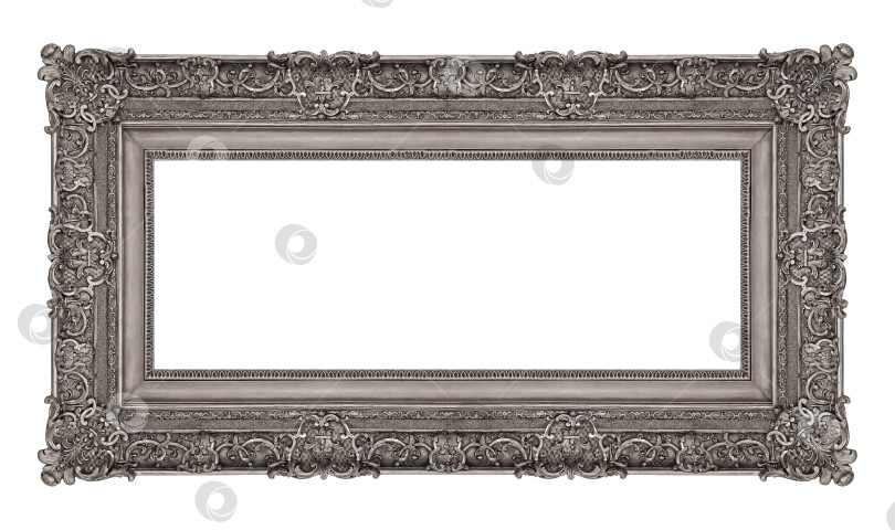 Скачать Панорамная серебряная рамка для картин, зеркал или фотографий на белом фоне. Элемент дизайна с контуром вырезки фотосток Ozero
