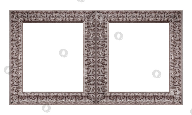 Скачать Двойная серебряная рамка (диптих) для картин, зеркал или фотографий на белом фоне фотосток Ozero