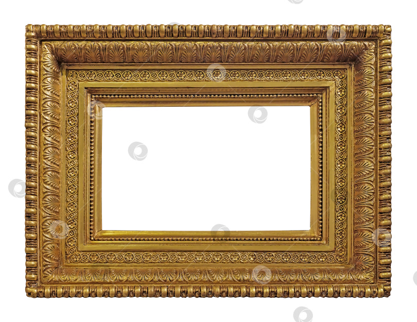 Скачать Золотая рамка для картин, зеркал или фотографий на белом фоне. Элемент дизайна с контуром вырезки фотосток Ozero