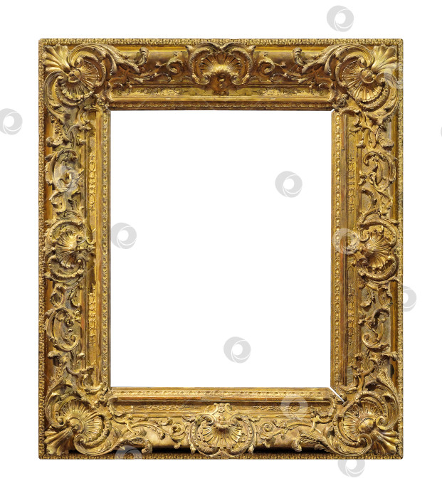 Скачать Золотая рамка для картин, зеркал или фотографий на белом фоне. Элемент дизайна с контуром вырезки фотосток Ozero