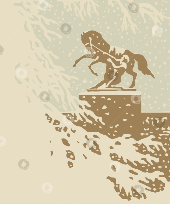 Скачать Рождество и Новый год в Санкт-Петербурге. Зимняя сцена на Аничковом мосту. Винтажная векторная открытка фотосток Ozero