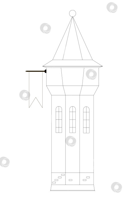 Скачать Черно-белая линия средневековой сторожевой башни, изолированная на белом фоне, готовый вырез, вектор фотосток Ozero