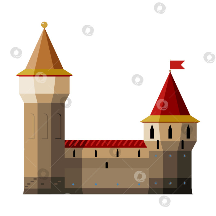 Скачать Средневековая башня и стены замка, изолированные на белом фоне, готовый вырез, векторная картинка фотосток Ozero