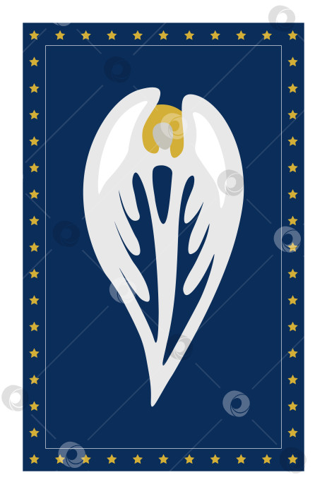 Скачать Голубой Рождественский ангел со звездами. Минималистичный шаблон векторной открытки для зимних праздников фотосток Ozero