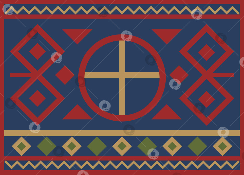 Скачать Векторный шаблон сувенирного магнита в саамском стиле. Этнический геометрический орнамент для туризма фотосток Ozero