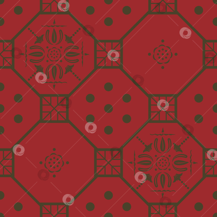 Скачать Векторный бесшовный узор в стиле шинуазри красного и винтажного золота фотосток Ozero