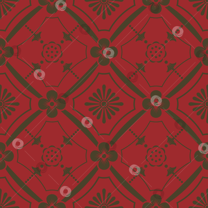 Скачать Векторный бесшовный узор в стиле шинуазри красного и винтажного золота фотосток Ozero