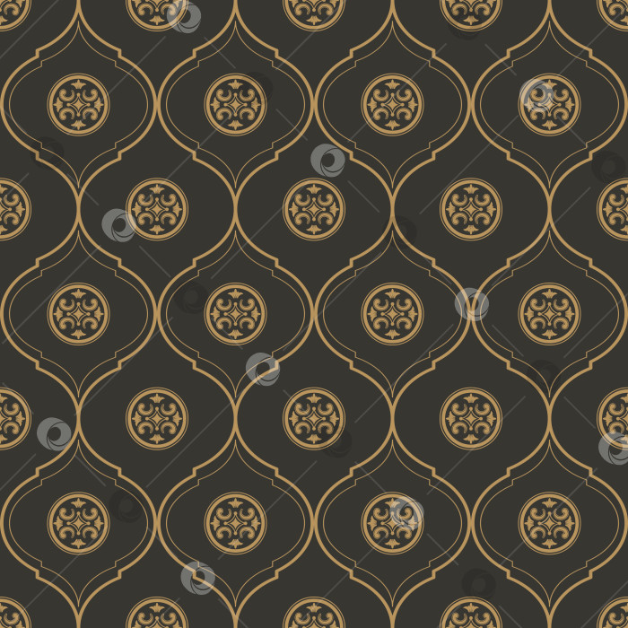 Скачать Векторный геометрический бесшовный узор в стиле шинуазри в винтажных золотых и серых тонах фотосток Ozero