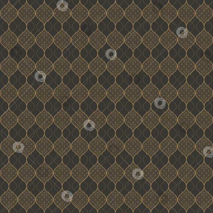 Скачать Векторный геометрический бесшовный узор в стиле шинуазри в винтажных золотых и серых тонах фотосток Ozero