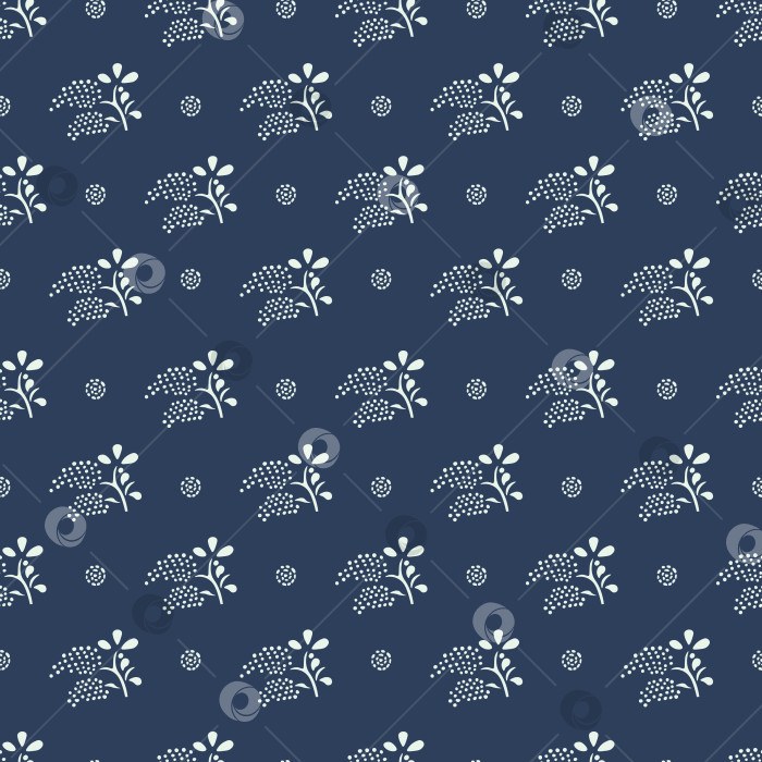 Скачать Нарисованный вручную бесшовный векторный узор, вдохновленный печатью каргопольского куба, на темно-синем фоне фотосток Ozero