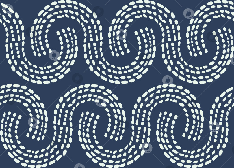 Скачать Нарисованный вручную спирально-волновой бесшовный векторный узор цвета индиго, вдохновленный печатью в виде каргопольского куба фотосток Ozero