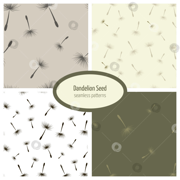Скачать Набор векторных рисунков из семян одуванчика – 4 бесшовные текстуры нейтральных тонов, нарисованные вручную органические повторы, набор ботанических рисунков фотосток Ozero