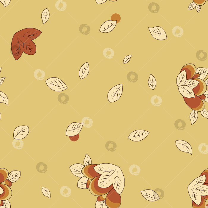 Скачать Бесшовный векторный узор из осенних листьев, выделенный на бежевом фоне фотосток Ozero