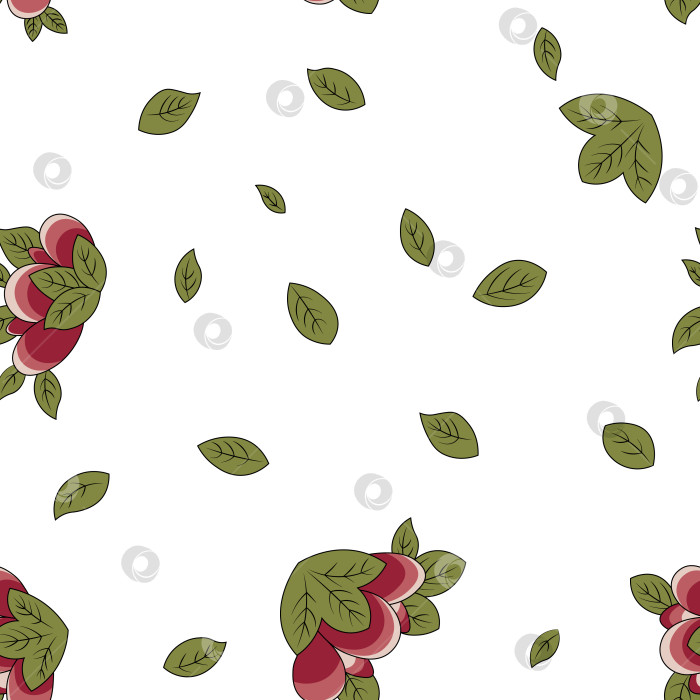 Скачать Яркие листья и ягоды - бесшовный векторный узор, выделенный на белом фоне фотосток Ozero
