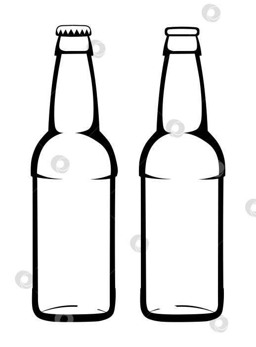 Скачать Набор из двух векторных контурных рисунков бутылок крафтового пива, изолированных на белом фоне, в стиле пивоварни фотосток Ozero