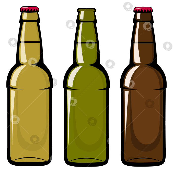 Скачать Набор из трех векторных бутылок крафтового пива, выделенных на белом фоне, в стиле пивоварни фотосток Ozero