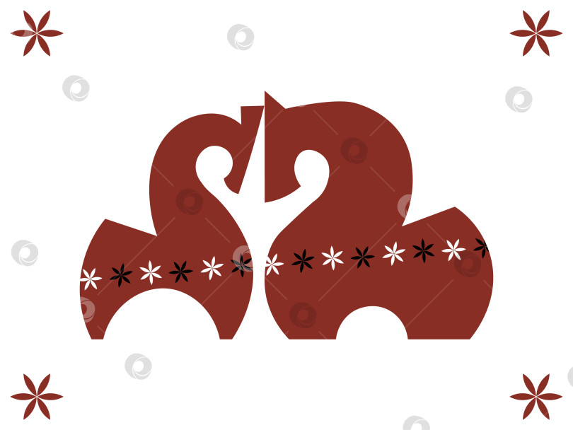 Скачать Цветочный векторный силуэт лошади. Симметричное народное искусство для оформления свадеб и праздников фотосток Ozero