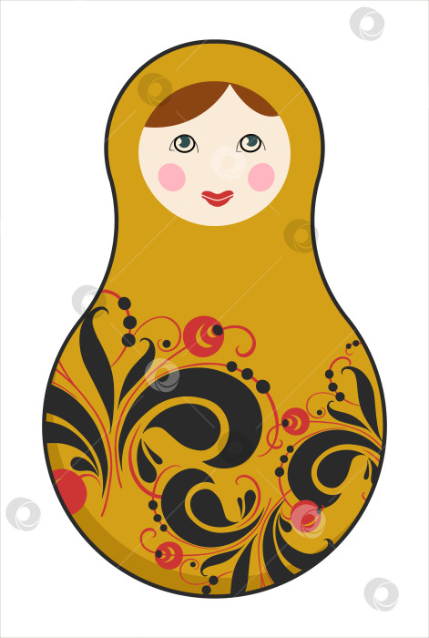 Скачать Векторная матрешка с хохломским орнаментом. Изолированное изображение на белом фоне фотосток Ozero