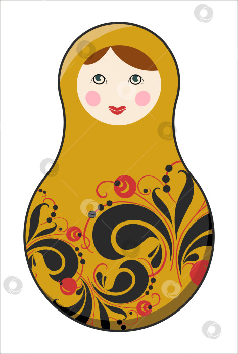 Скачать Векторная матрешка с хохломским узором. Выделенная на белом фоне. фотосток Ozero
