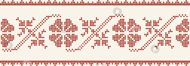 Скачать Подарочная лента для вышивания крестиком. Векторная бесшовная красная отделка вышивкой фотосток Ozero