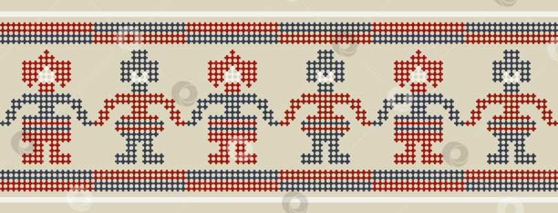 Скачать Векторный узор для бесшовной вышивки крестом со стилизованными фигурами. Рамка в стиле народного искусства фотосток Ozero