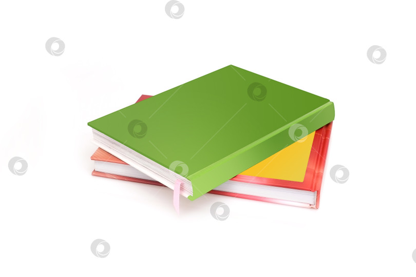 Скачать Стопка книг в цветных обложках с белыми листами, выделяющимися на белом фоне фотосток Ozero