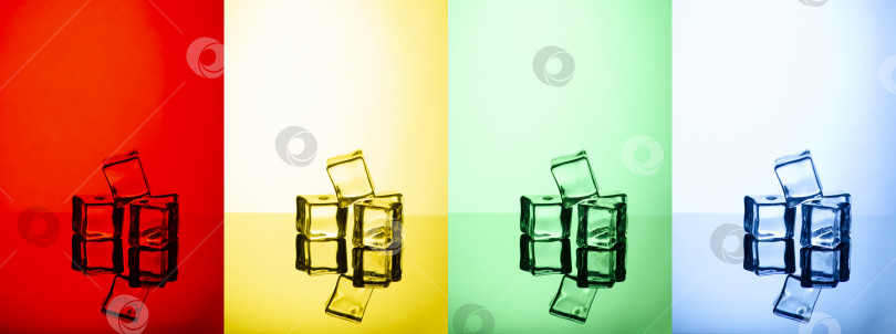Скачать Кубики льда крупным планом на цветном фоне. фотосток Ozero