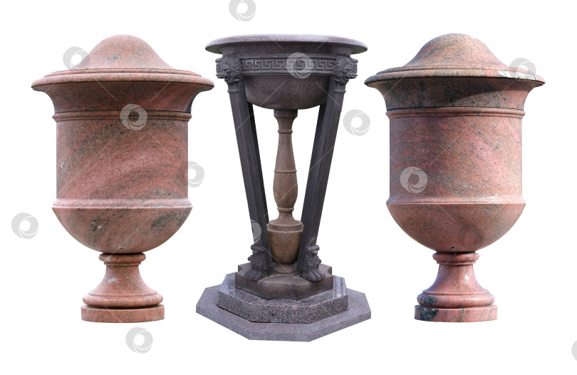 Скачать Старинная декоративная ваза из камня и бронзы на треноге, выделенная на белом фоне. Элемент дизайна с контуром вырезки фотосток Ozero