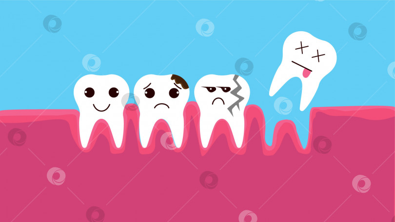 Скачать Зубы. Стоматологические счастливые и грустные векторные персонажи. фотосток Ozero