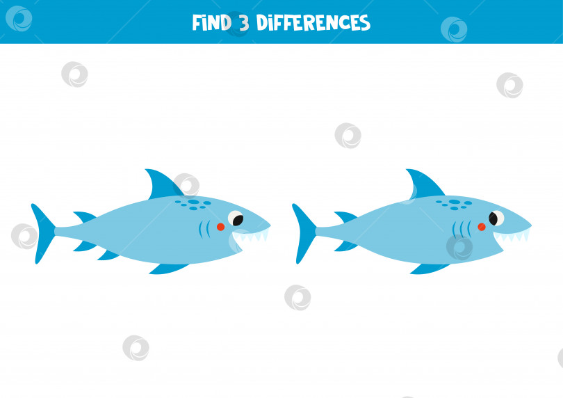 Скачать Найдите 3 отличия между двумя симпатичными голубыми акулами. фотосток Ozero