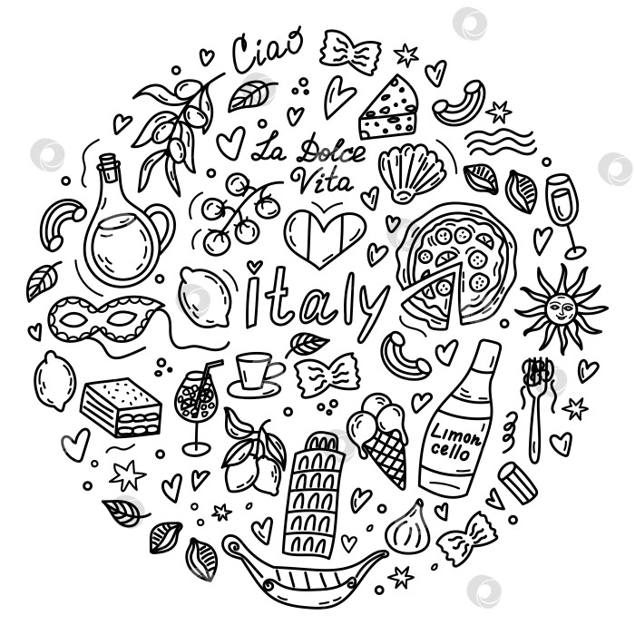 Скачать Сервиз с итальянской атрибутикой. Отдельные элементы романтической Италии. фотосток Ozero