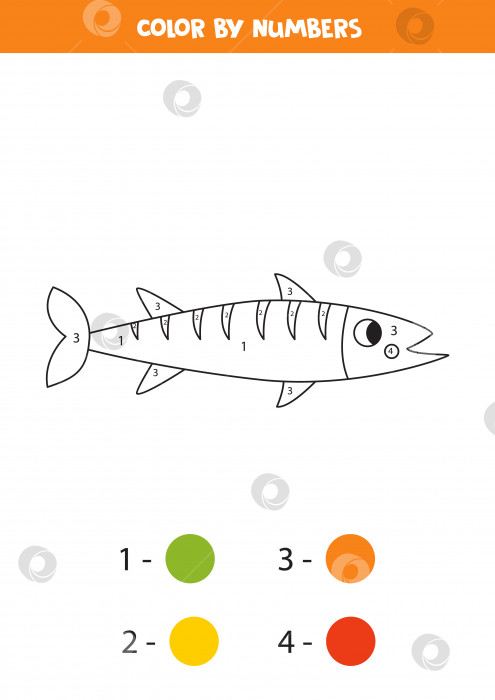 Скачать Раскрасьте милую барракуду по номерам. Рабочая тетрадь для детей. фотосток Ozero