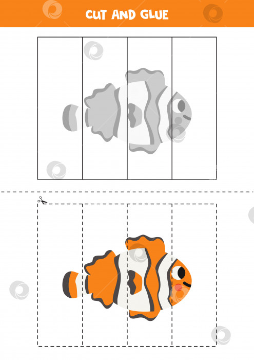 Скачать Игра "Вырезай и клеи" для детей. Симпатичная рыба-клоун. фотосток Ozero
