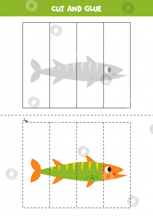 Скачать Игра "Вырезай и клеи" для детей. Симпатичная рыбка барракуда. фотосток Ozero