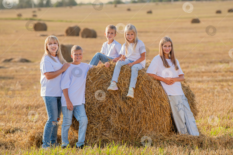 Скачать Семья наслаждается отдыхом на тюках сена в сельской местности фотосток Ozero