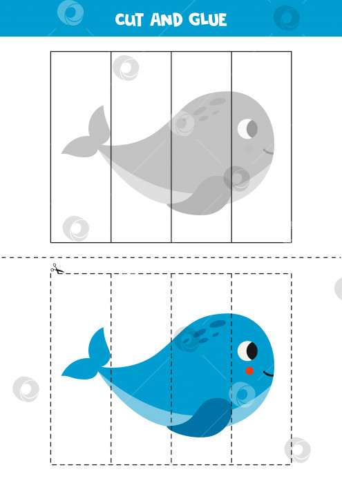 Скачать Игра "Вырезай и клеи" для детей. Симпатичный морской кит. фотосток Ozero
