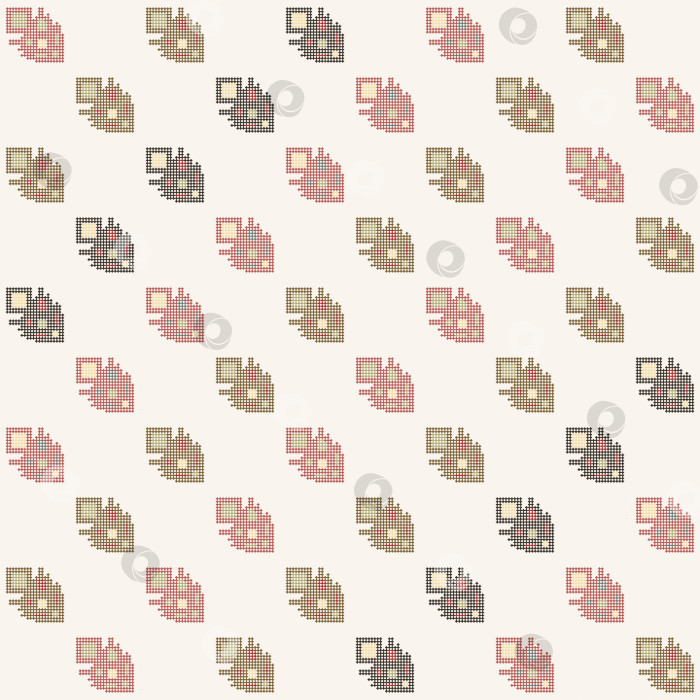 Скачать Бесшовный векторный пиксельный рисунок со стилизованной рыбой. Стиль народной вышивки фотосток Ozero