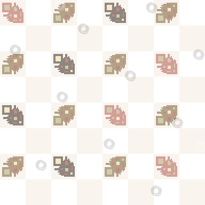 Скачать Бесшовный векторный пиксельный рисунок со стилизованной рыбой. Стиль народной вышивки фотосток Ozero