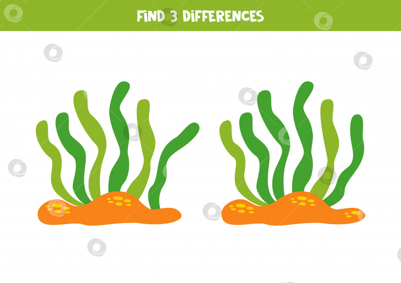 Скачать Найдите три отличия между двумя мультяшными морскими водорослями. фотосток Ozero
