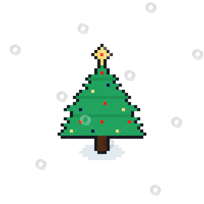 Скачать Ретро-8-битный пиксельный значок рождественской елки, оформленный в винтажном игровом стиле. фотосток Ozero